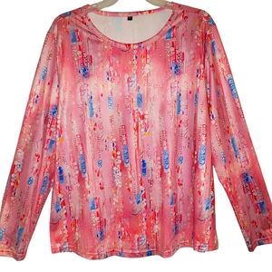 Shein women's XL floral print round collar long sleeves easy care blouse. 4042